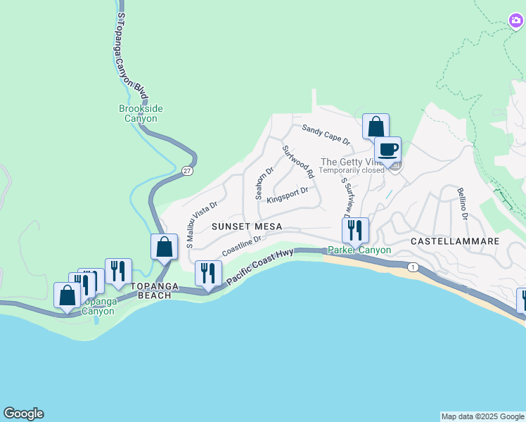 map of restaurants, bars, coffee shops, grocery stores, and more near 3818 Seahorn Drive in Malibu