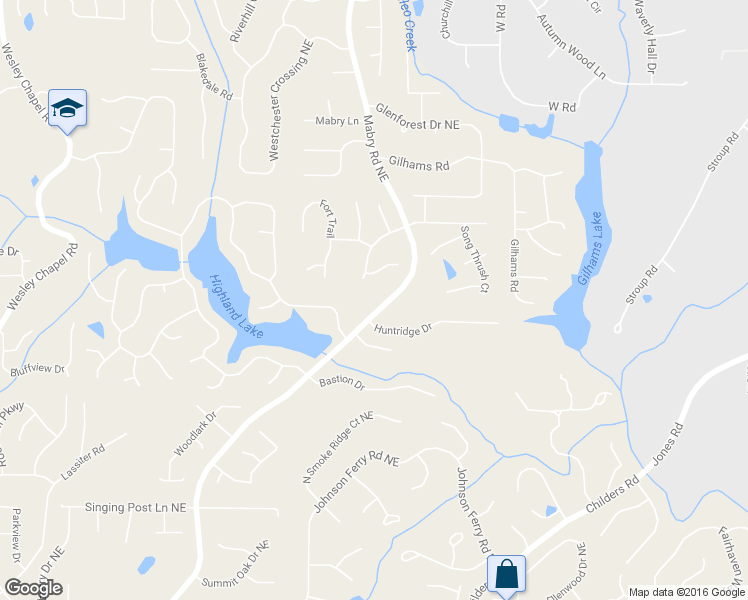 map of restaurants, bars, coffee shops, grocery stores, and more near 3885 Mabry Road Northeast in Roswell