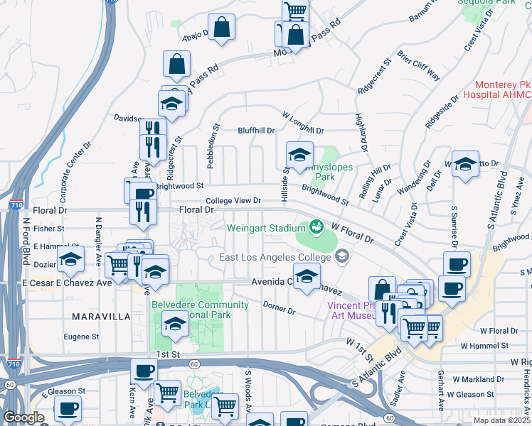 map of restaurants, bars, coffee shops, grocery stores, and more near 2000 Bleakwood Avenue in Monterey Park