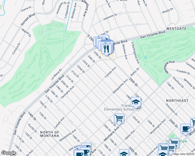 map of restaurants, bars, coffee shops, grocery stores, and more near 363 22nd Street in Santa Monica