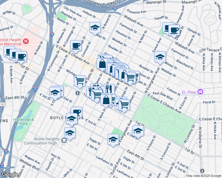map of restaurants, bars, coffee shops, grocery stores, and more near 2602 Michigan Avenue in Los Angeles