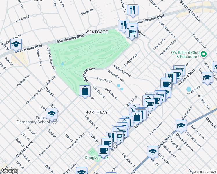 map of restaurants, bars, coffee shops, grocery stores, and more near 873 Berkeley Street in Santa Monica