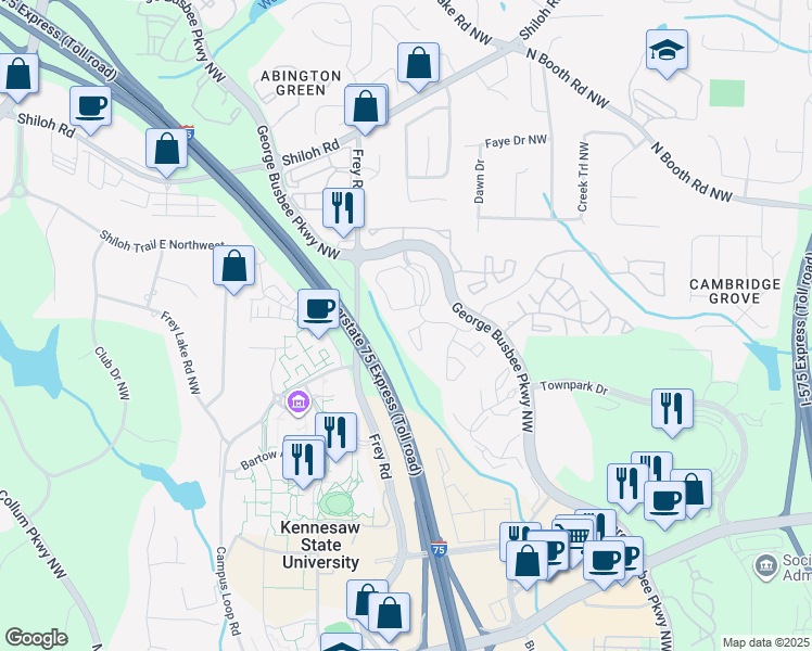 map of restaurants, bars, coffee shops, grocery stores, and more near 14 Patio Drive in Kennesaw