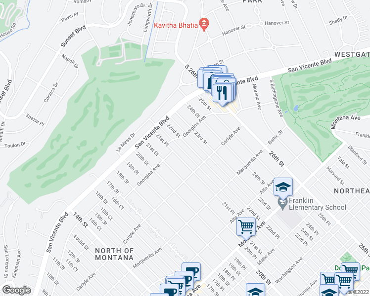 map of restaurants, bars, coffee shops, grocery stores, and more near 320 22nd Street in Santa Monica