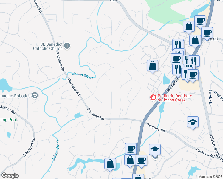 map of restaurants, bars, coffee shops, grocery stores, and more near 10615 Highgate Manor Court in Duluth