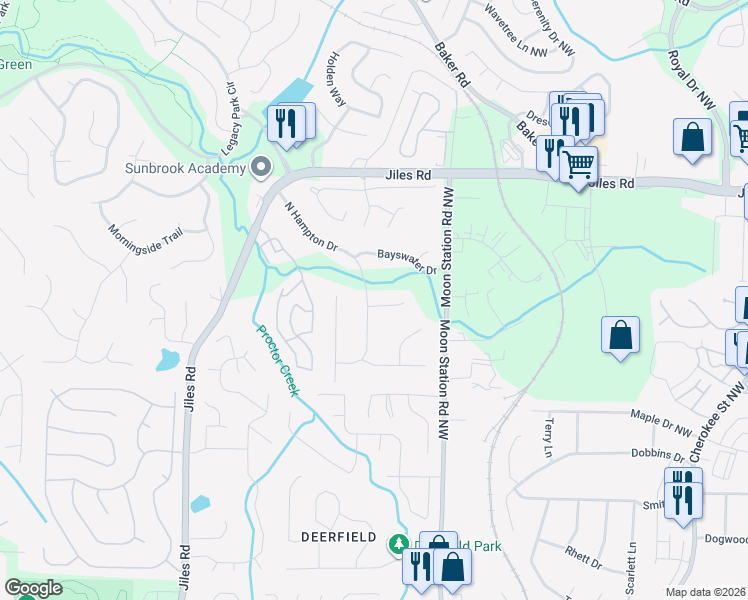 map of restaurants, bars, coffee shops, grocery stores, and more near 3662 North Hampton Drive in Kennesaw