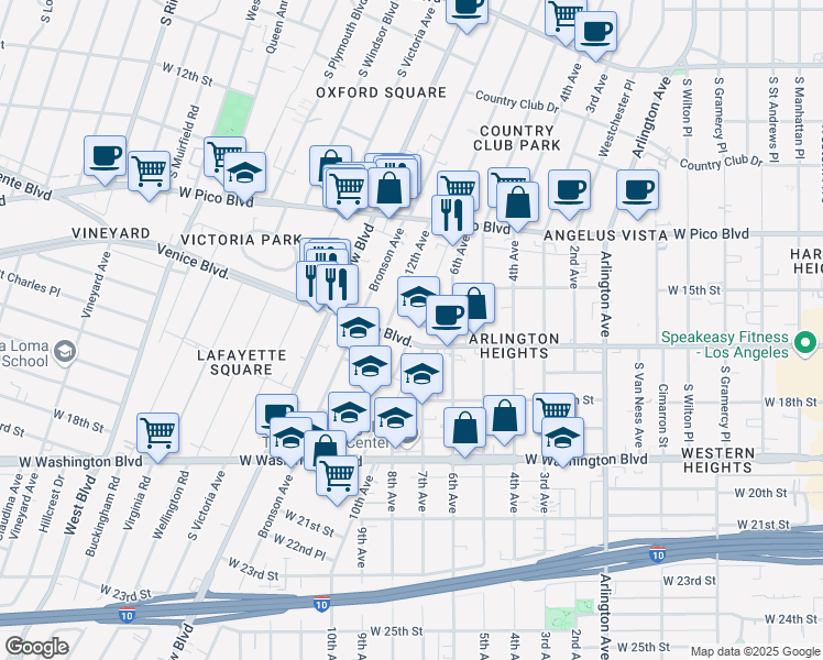 map of restaurants, bars, coffee shops, grocery stores, and more near in Los Angeles