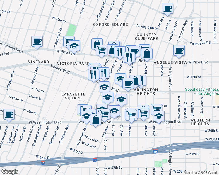 map of restaurants, bars, coffee shops, grocery stores, and more near in Los Angeles