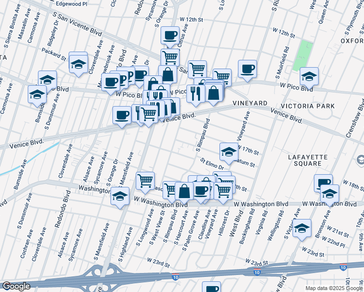 map of restaurants, bars, coffee shops, grocery stores, and more near 4826 Saturn Street in Los Angeles