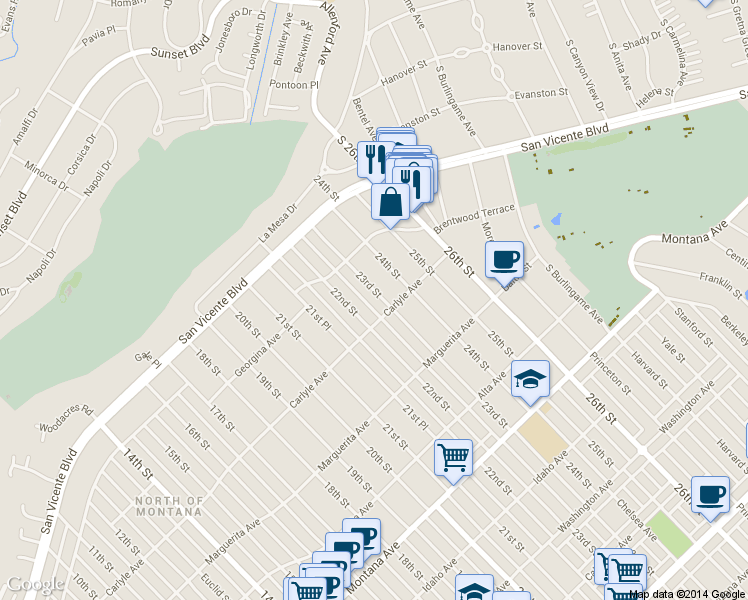 map of restaurants, bars, coffee shops, grocery stores, and more near 363 22nd Street in Santa Monica