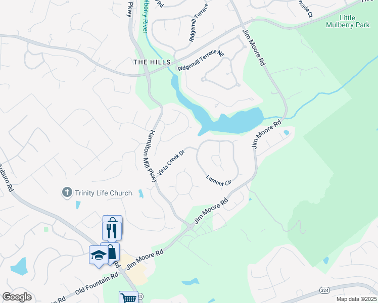 map of restaurants, bars, coffee shops, grocery stores, and more near 3310 Vista Creek Drive in Dacula