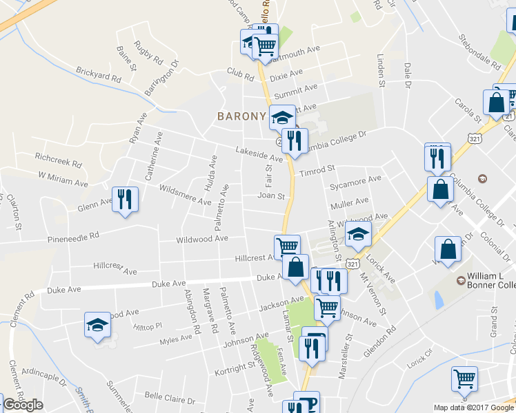 map of restaurants, bars, coffee shops, grocery stores, and more near 603 Muller Avenue in Columbia