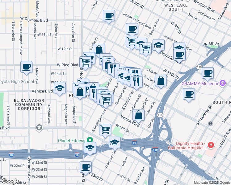 map of restaurants, bars, coffee shops, grocery stores, and more near in Los Angeles