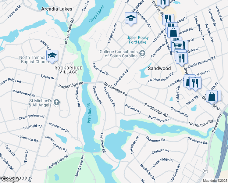 map of restaurants, bars, coffee shops, grocery stores, and more near 3942 Rockbridge Road in Columbia