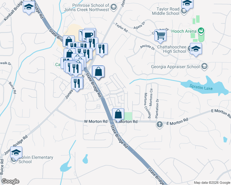 map of restaurants, bars, coffee shops, grocery stores, and more near 4806 Abberley Lane in Alpharetta