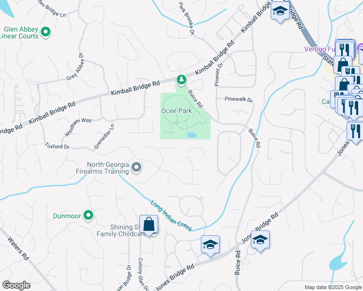 map of restaurants, bars, coffee shops, grocery stores, and more near 560 Tadfield Trce in Alpharetta