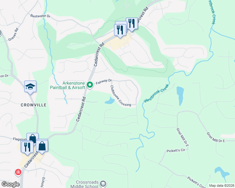 map of restaurants, bars, coffee shops, grocery stores, and more near 114 Clubhouse Lane in Acworth