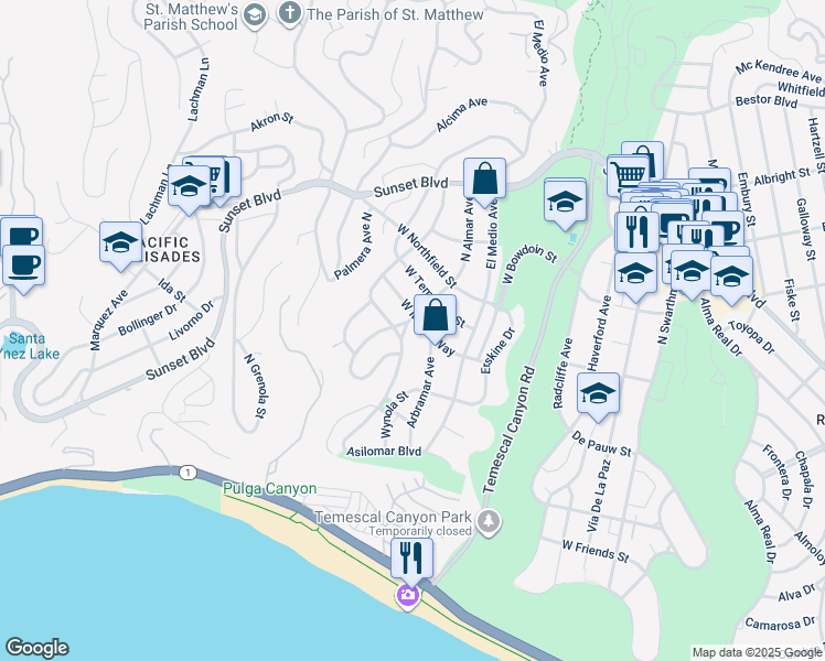 map of restaurants, bars, coffee shops, grocery stores, and more near 574 North Almar Avenue in Los Angeles