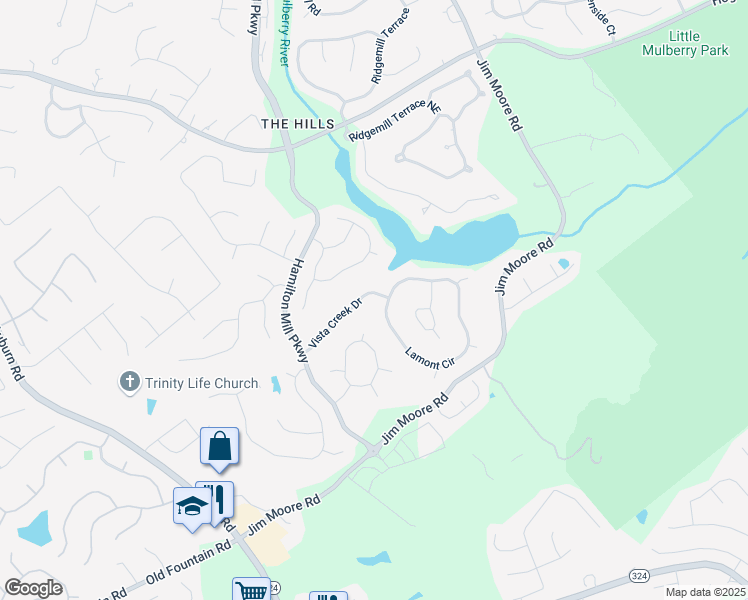 map of restaurants, bars, coffee shops, grocery stores, and more near 3310 Vista Creek Drive in Dacula