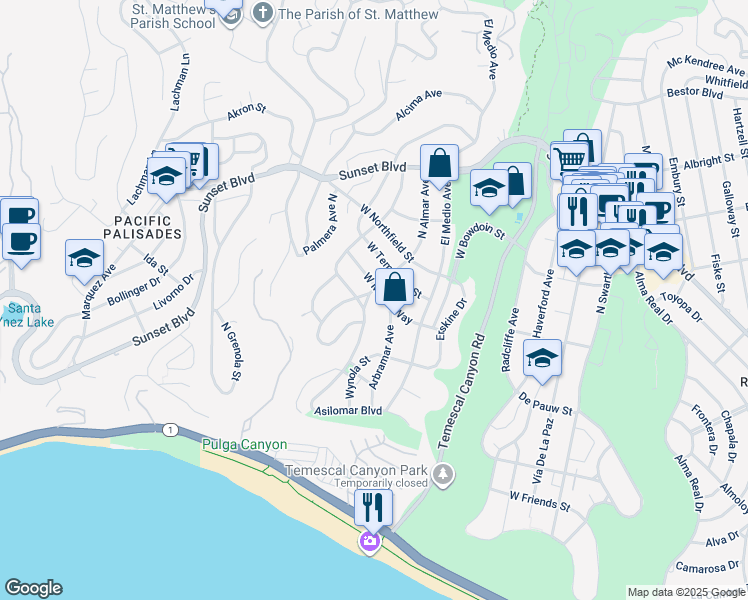 map of restaurants, bars, coffee shops, grocery stores, and more near 574 North Almar Avenue in Los Angeles