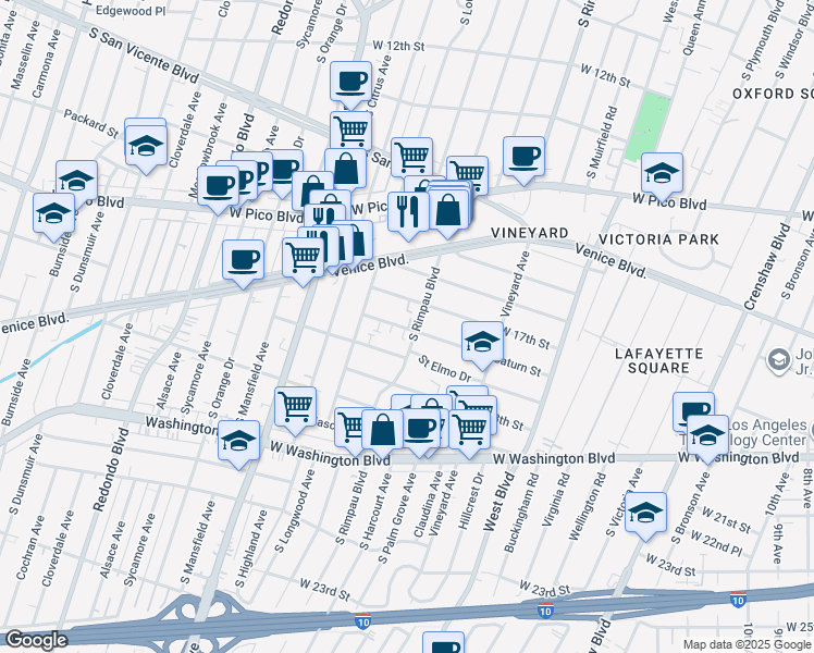 map of restaurants, bars, coffee shops, grocery stores, and more near 4701 Saturn Street in Los Angeles