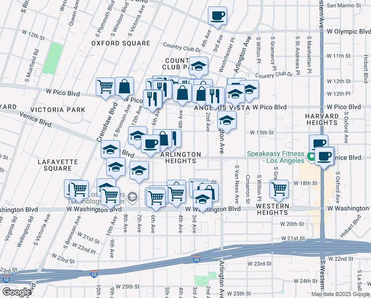 map of restaurants, bars, coffee shops, grocery stores, and more near in Los Angeles