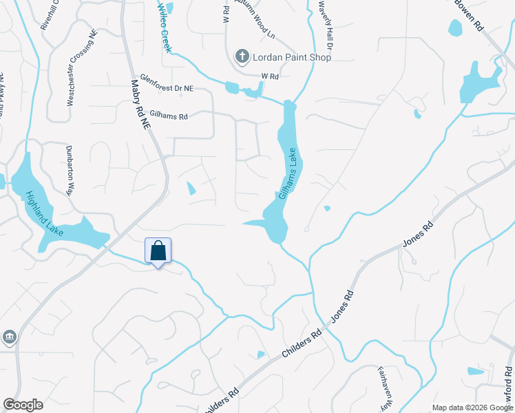 map of restaurants, bars, coffee shops, grocery stores, and more near 4677 Gilhams Road in Roswell