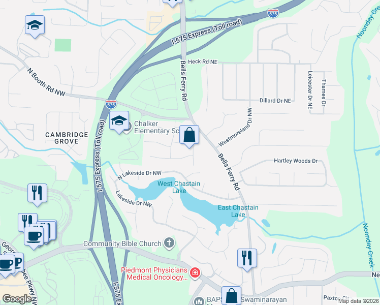 map of restaurants, bars, coffee shops, grocery stores, and more near 3756 Station Drive Northwest in Kennesaw
