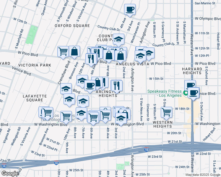 map of restaurants, bars, coffee shops, grocery stores, and more near in Los Angeles