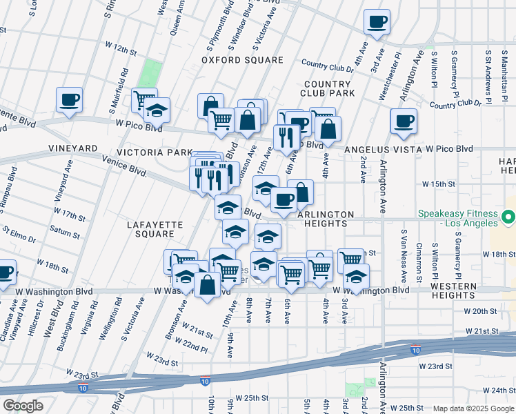 map of restaurants, bars, coffee shops, grocery stores, and more near in Los Angeles