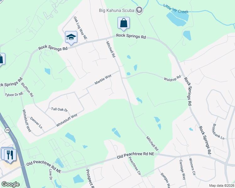 map of restaurants, bars, coffee shops, grocery stores, and more near 2430 Fieldrock Way in Lawrenceville