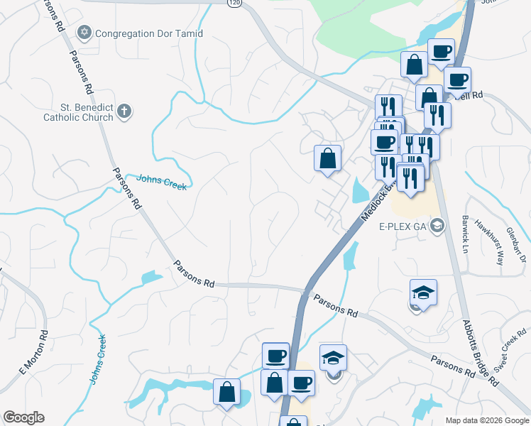 map of restaurants, bars, coffee shops, grocery stores, and more near 115 Madison Court in Duluth