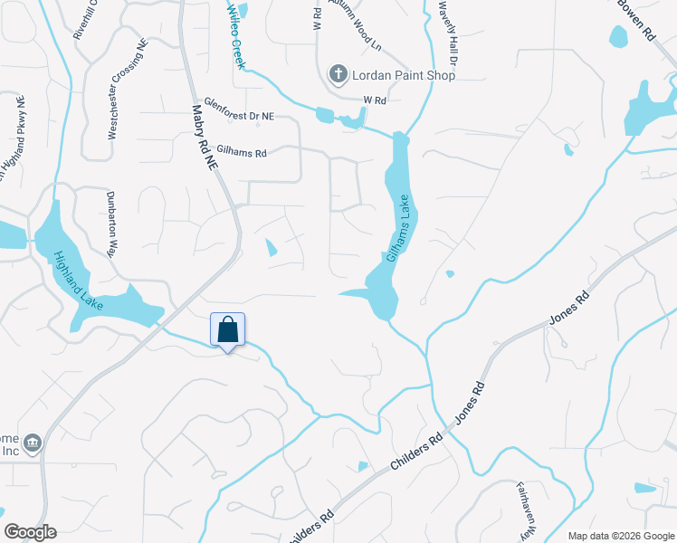map of restaurants, bars, coffee shops, grocery stores, and more near 4676 Gilhams Road in Roswell