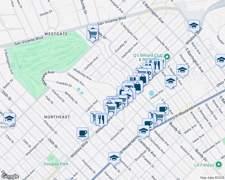map of restaurants, bars, coffee shops, grocery stores, and more near 1033 Wellesley Avenue in Los Angeles