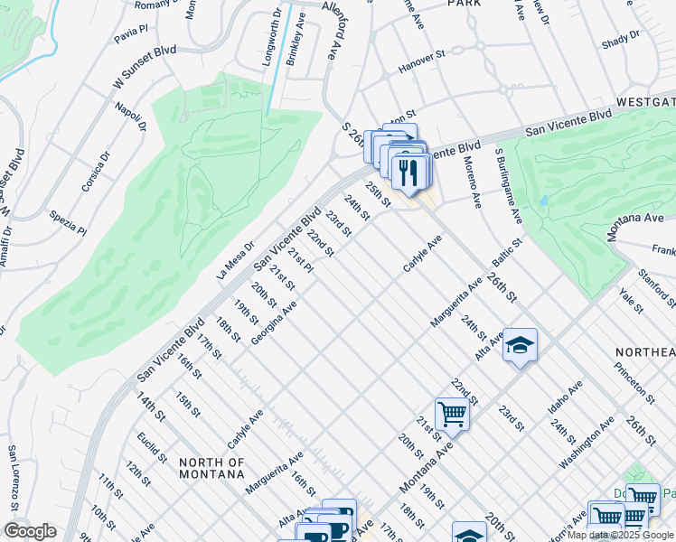 map of restaurants, bars, coffee shops, grocery stores, and more near 316 22nd Street in Santa Monica