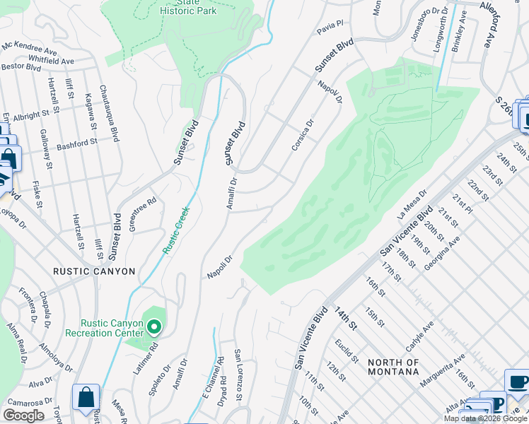 map of restaurants, bars, coffee shops, grocery stores, and more near 888 Toulon Drive in Los Angeles