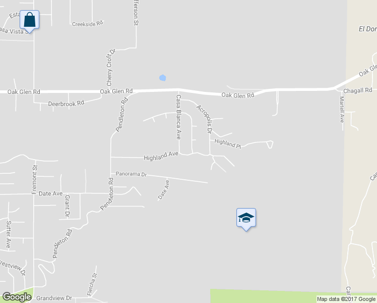 map of restaurants, bars, coffee shops, grocery stores, and more near 36312 Highland Avenue in Yucaipa