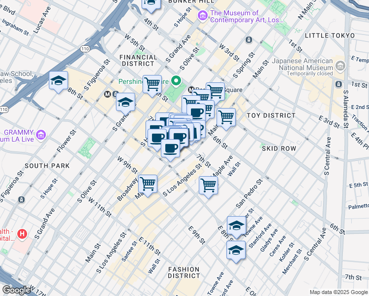 map of restaurants, bars, coffee shops, grocery stores, and more near in Los Angeles