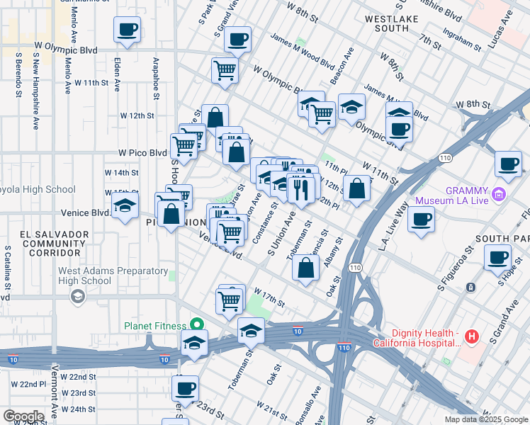 map of restaurants, bars, coffee shops, grocery stores, and more near in Los Angeles
