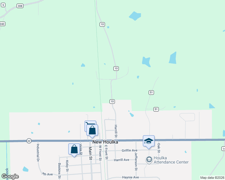 map of restaurants, bars, coffee shops, grocery stores, and more near 436 County Road 10 in New Houlka