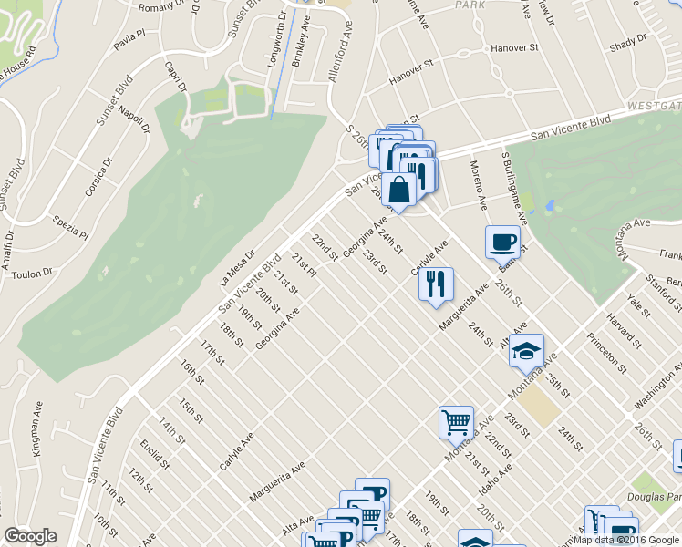 map of restaurants, bars, coffee shops, grocery stores, and more near 314 22nd Street in Santa Monica
