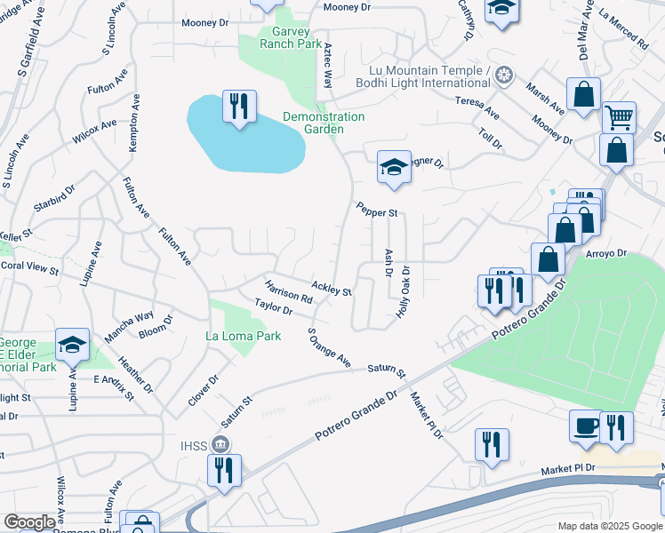 map of restaurants, bars, coffee shops, grocery stores, and more near 1840 South Orange Avenue in Monterey Park