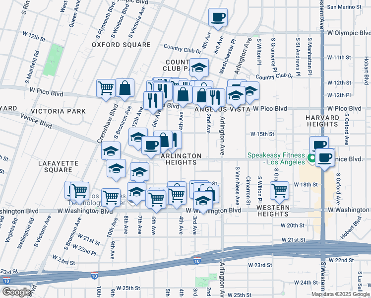 map of restaurants, bars, coffee shops, grocery stores, and more near in Los Angeles