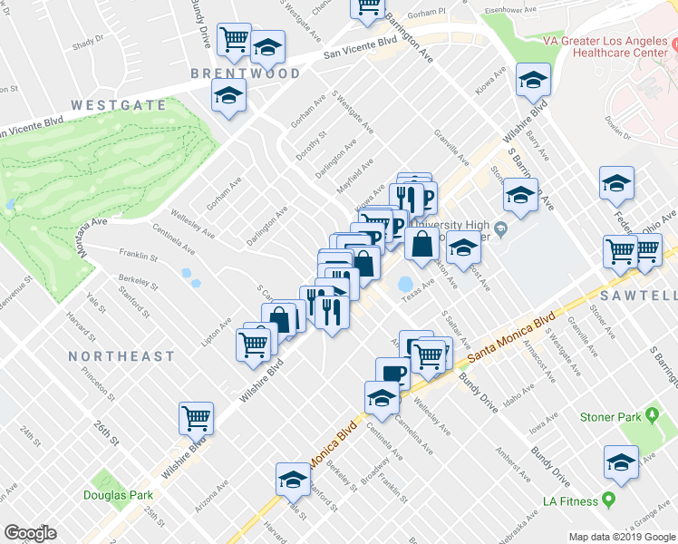 map of restaurants, bars, coffee shops, grocery stores, and more near in Los Angeles