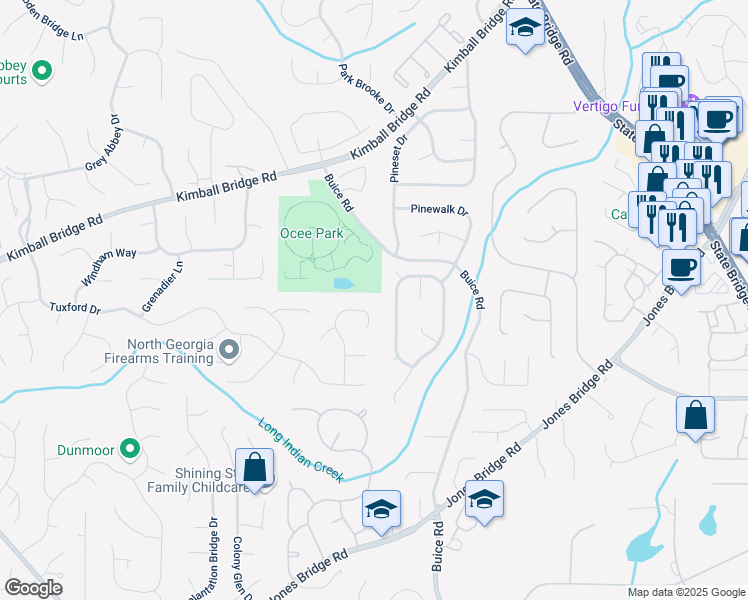 map of restaurants, bars, coffee shops, grocery stores, and more near 10830 Carrara Cove in Alpharetta