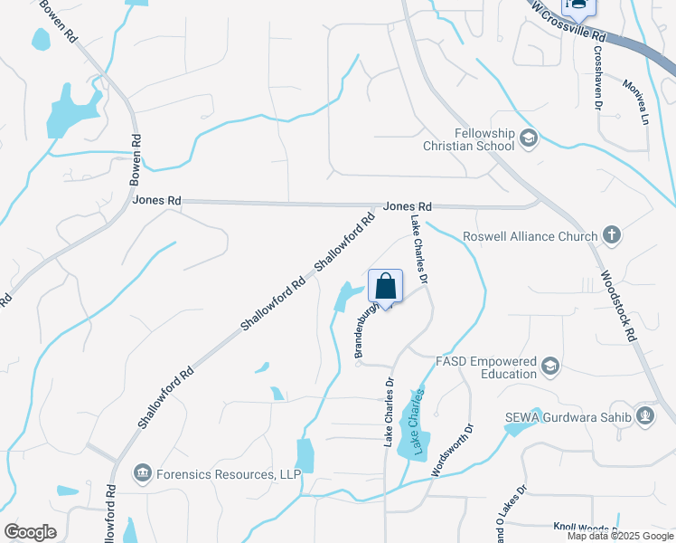 map of restaurants, bars, coffee shops, grocery stores, and more near 10845 Shallowford Road in Roswell