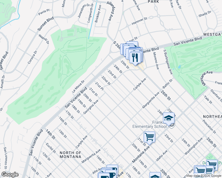 map of restaurants, bars, coffee shops, grocery stores, and more near 314 22nd Street in Santa Monica