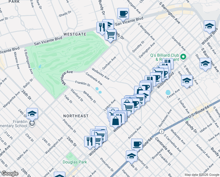 map of restaurants, bars, coffee shops, grocery stores, and more near 951 South Carmelina Avenue in Los Angeles