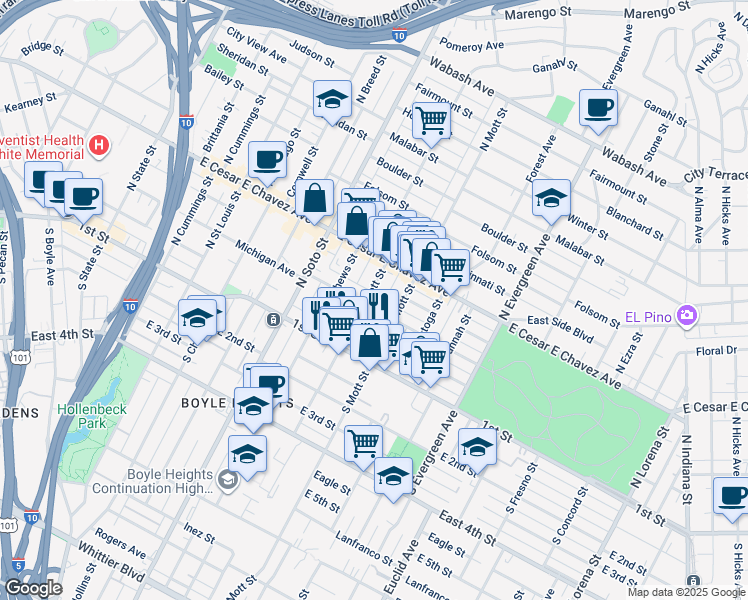 map of restaurants, bars, coffee shops, grocery stores, and more near 2605 Michigan Avenue in Los Angeles