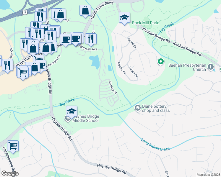 map of restaurants, bars, coffee shops, grocery stores, and more near 2080 Arminda Court in Alpharetta